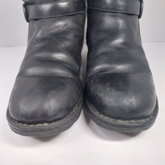 Born Kaia Size 10 M Black Leather Shearling Sheep Lined Ankle Boots Shoes - Picture 3 of 15